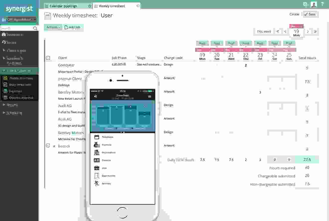 Timesheet and Synergist app